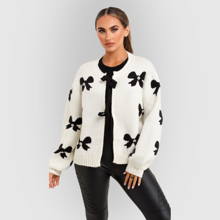 Women’s Bow Knit Cardigan – Soft Oversized Sweater with Bow Details