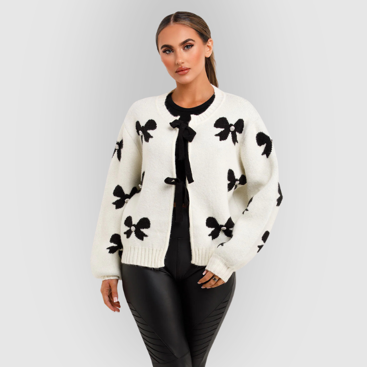 Women’s Bow Knit Cardigan – Soft Oversized Sweater with Bow Details