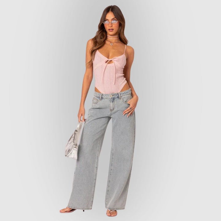 High-Waist Wide-Leg Relaxed Fit Women’s Gray Denim Jeans