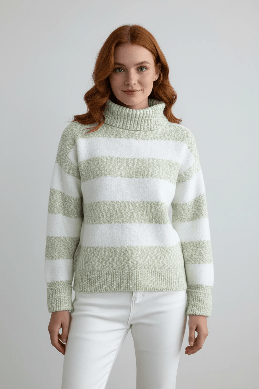 Striped Turtleneck Knit Sweater – Soft, Cosy & Timeless Fit
