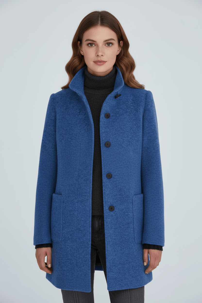 Elegant Stand-Collar Wool-Blend Coat – Timeless & Refined