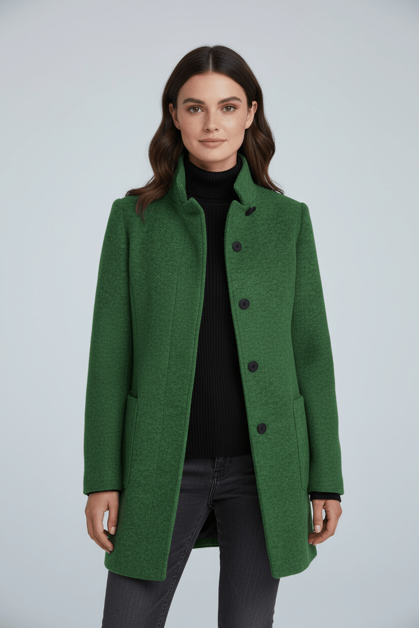 Elegant Stand-Collar Wool-Blend Coat – Timeless & Refined