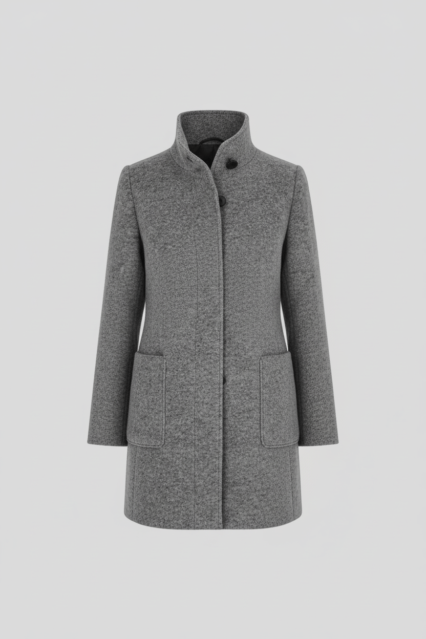 Elegant Stand-Collar Wool-Blend Coat – Timeless & Refined