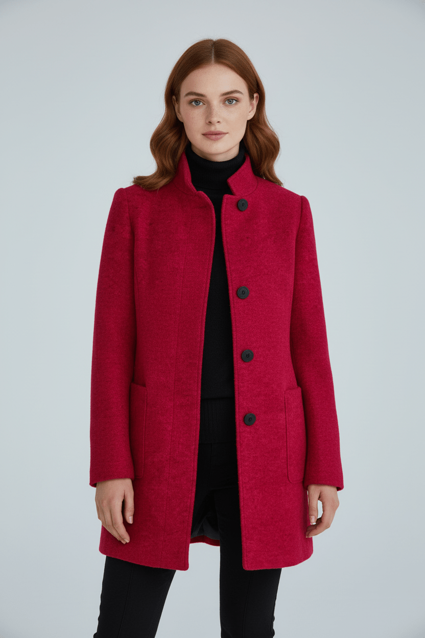 Elegant Stand-Collar Wool-Blend Coat – Timeless & Refined