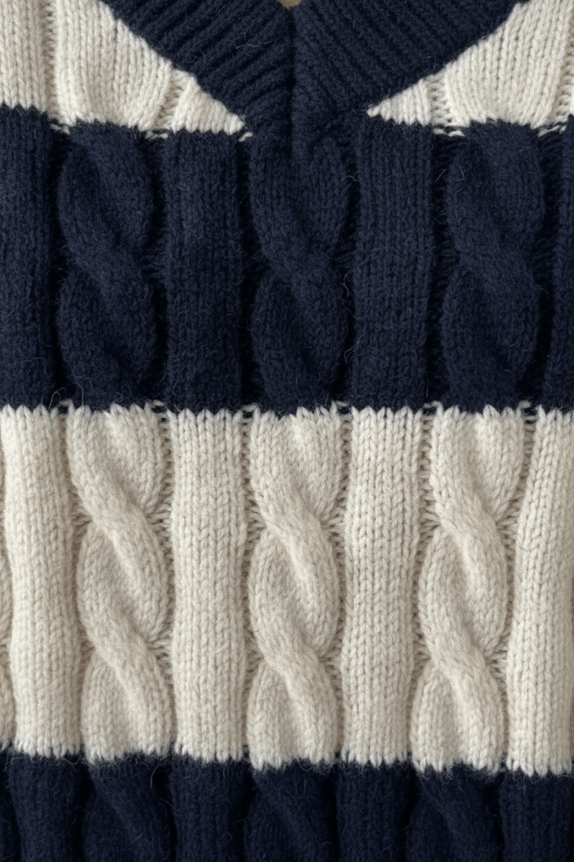 Striped Cable-Knit V-Neck Sweater – Soft, Stylish & Cosy Fit