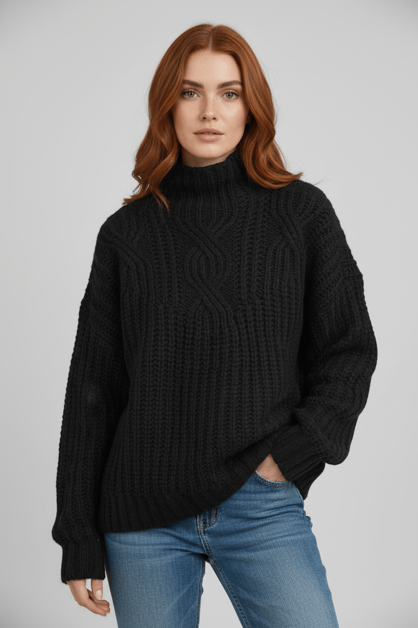 Women’s Cable Knit Jumper with High Neck