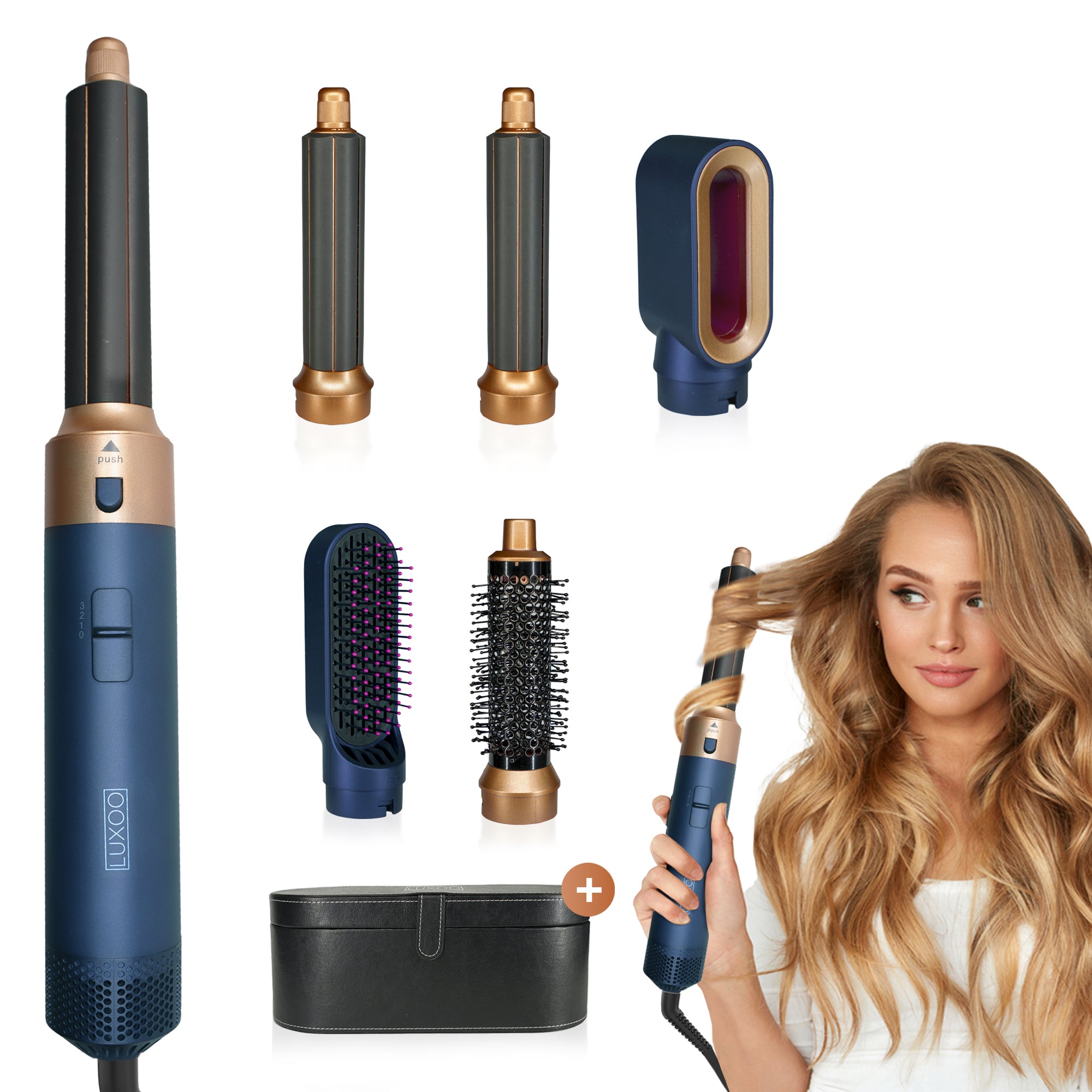 Luxoo Airstyler Blauw goud + opbergccase