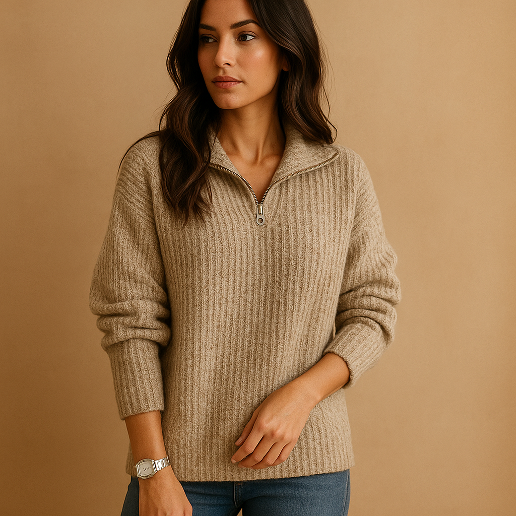 Ribbed Half-Zip Knit Sweater – Soft, Warm & Timeless Design