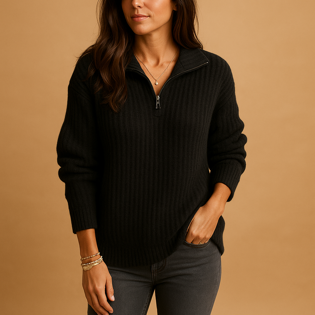 Ribbed Half-Zip Knit Sweater – Soft, Warm & Timeless Design