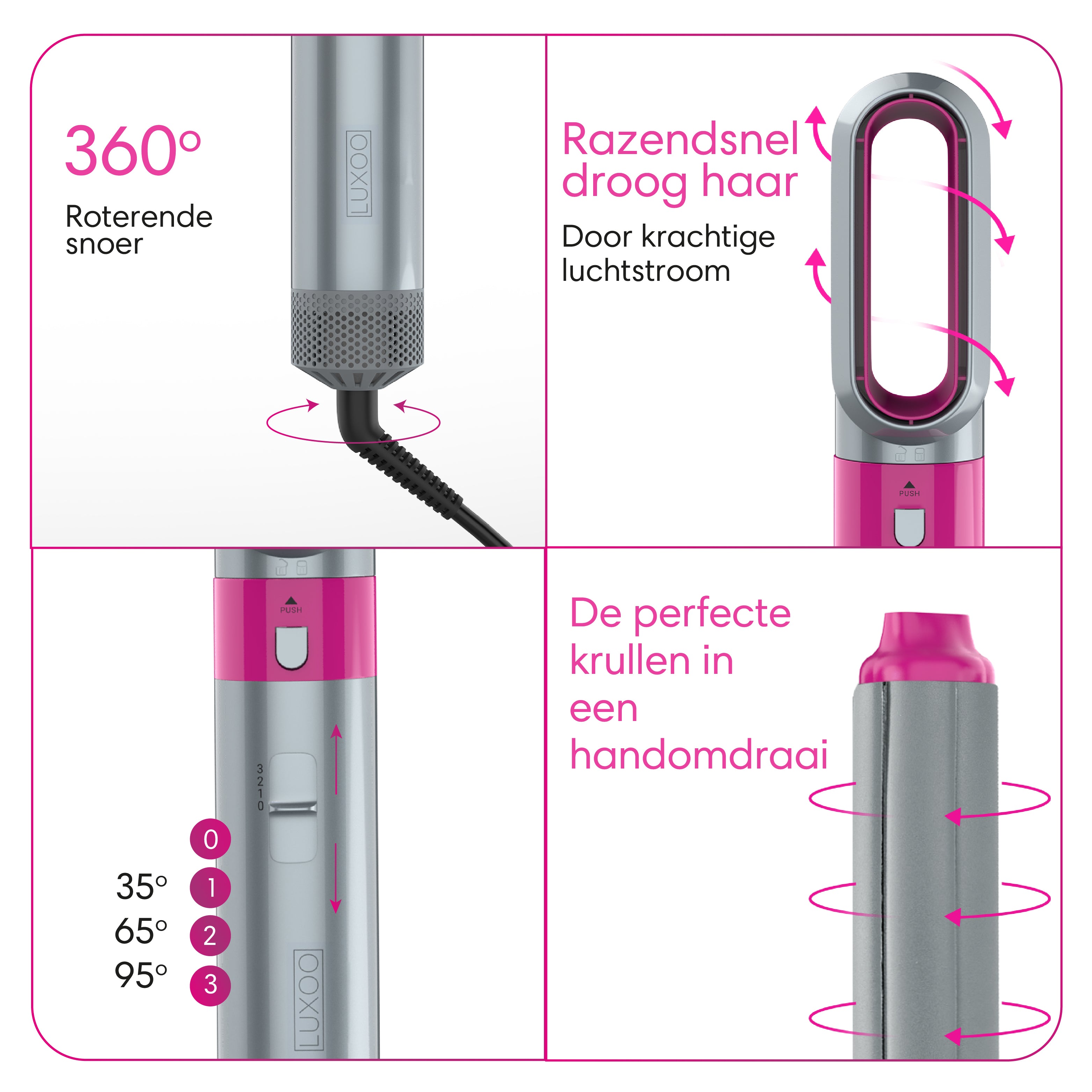 Luxoo Airstyler Roze Zilver