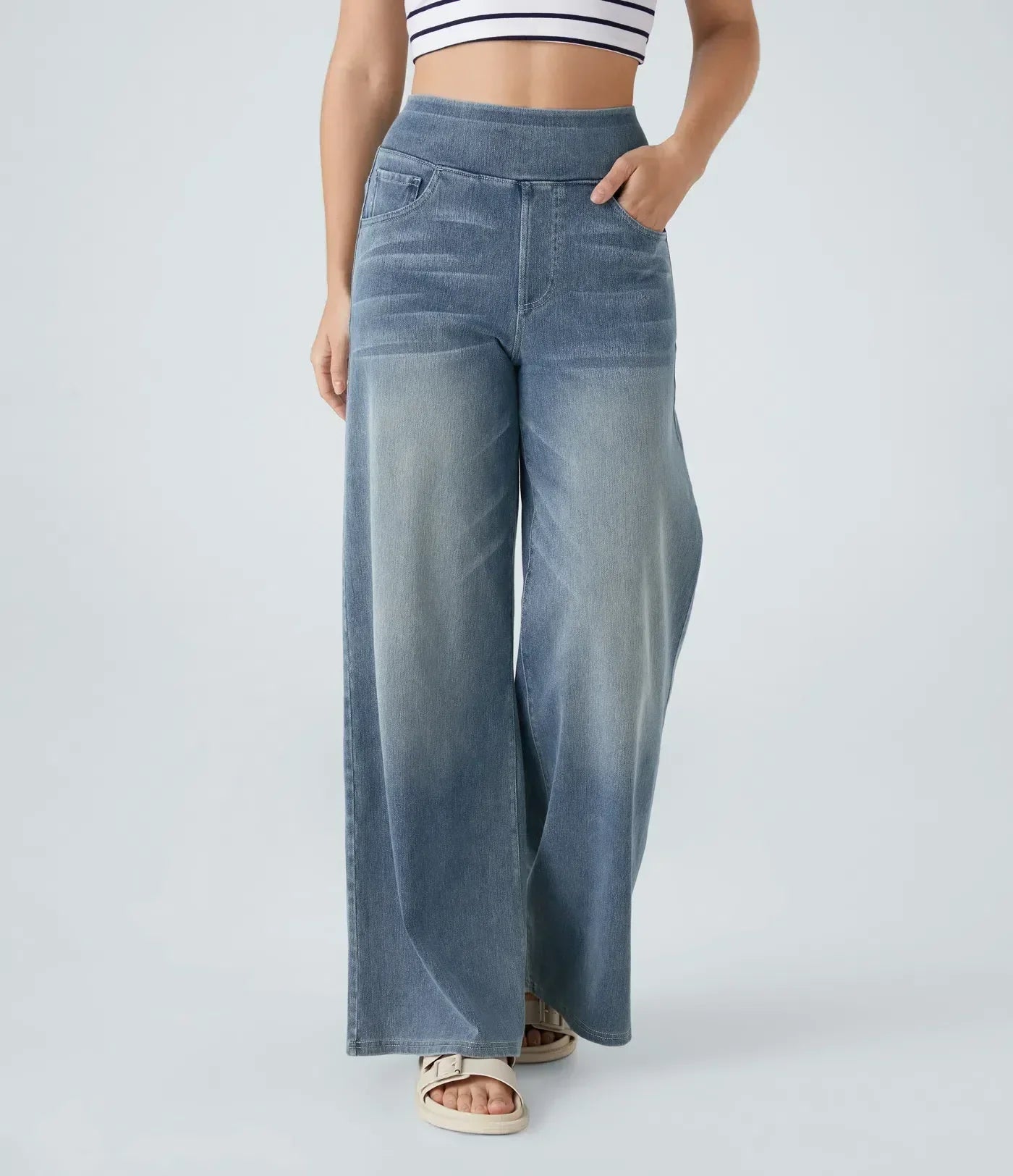High-Waist Wide-Leg Stretch Denim Jeans for Women
