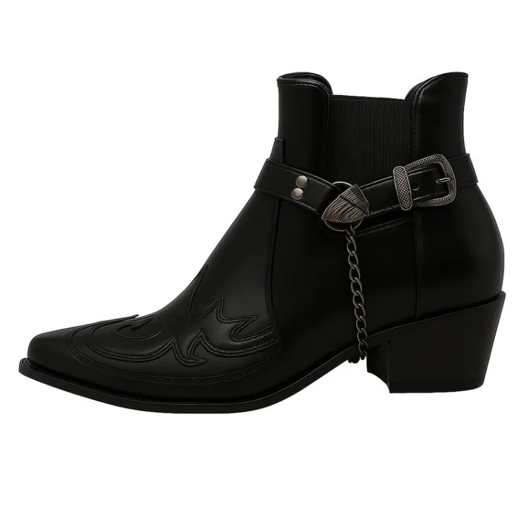 Men’s Western Chain Ankle Boots – Classic Edge with Modern Flair