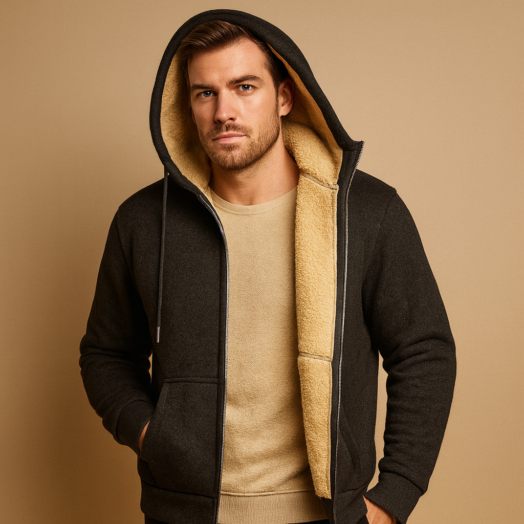 Men’s Premium Sherpa-Lined Zip Hoodie – Ultra-Warm, Soft & Winter Essential