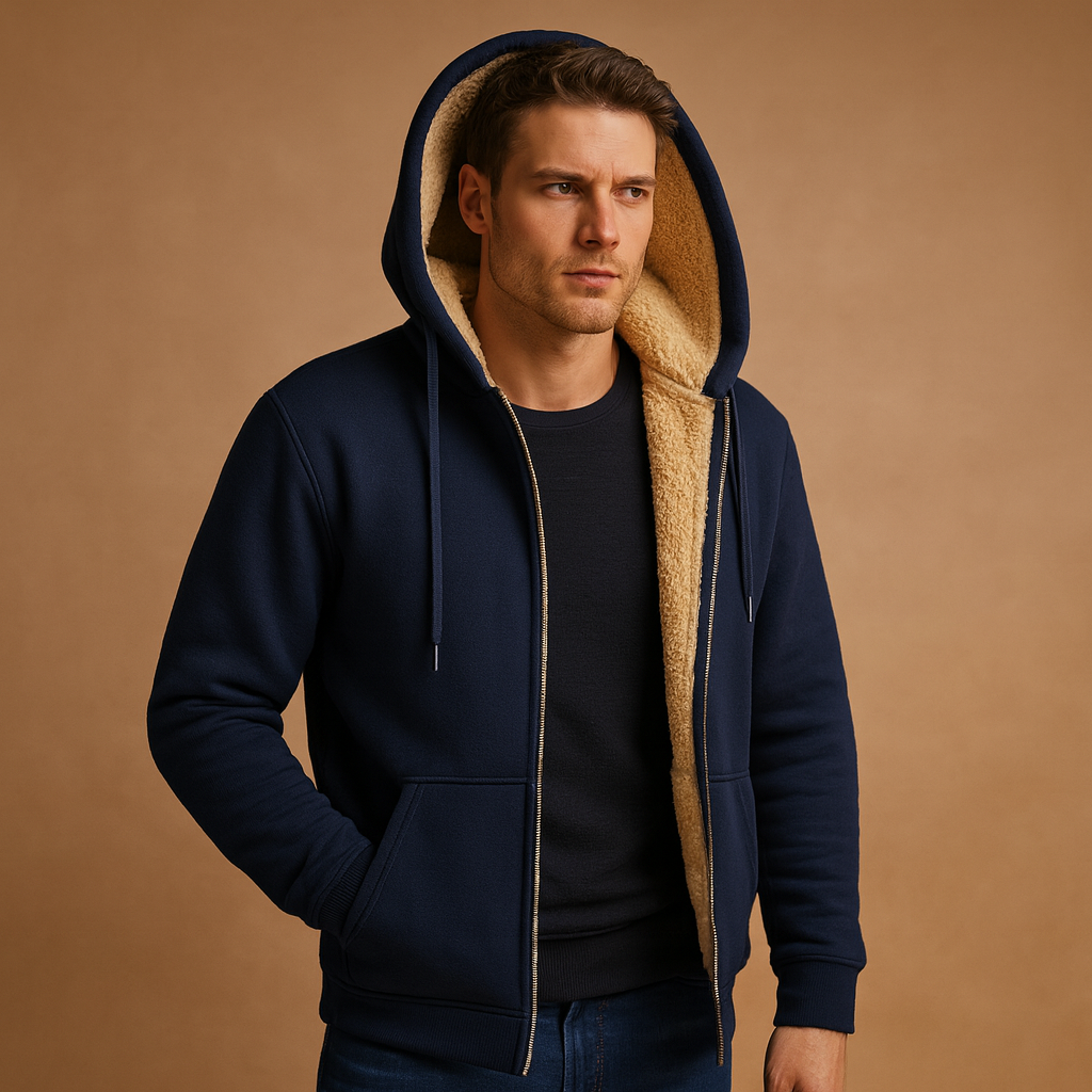 Men’s Premium Sherpa-Lined Zip Hoodie – Ultra-Warm, Soft & Winter Essential