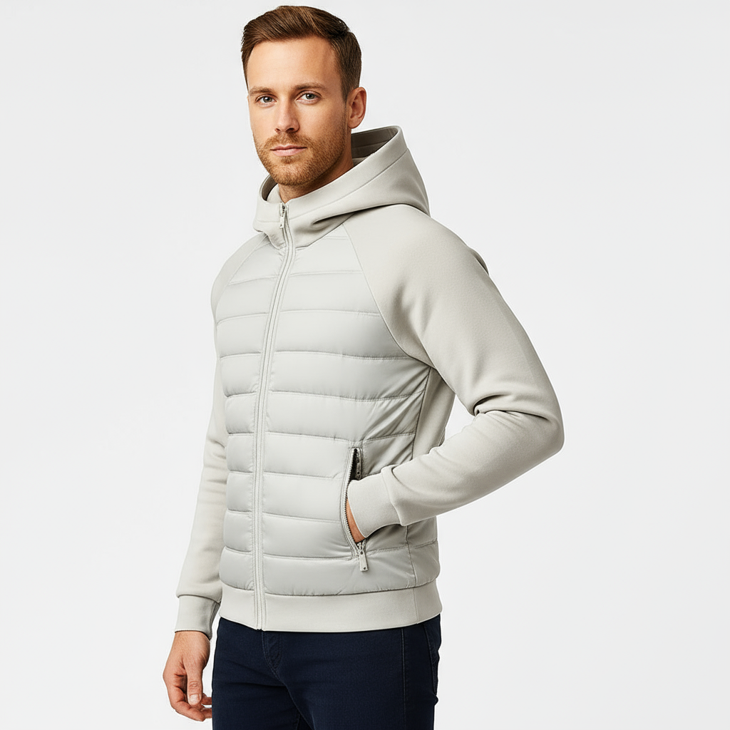 Men’s Hybrid Puffer Hoodie – Warm, Lightweight & Modern Everyday Wear
