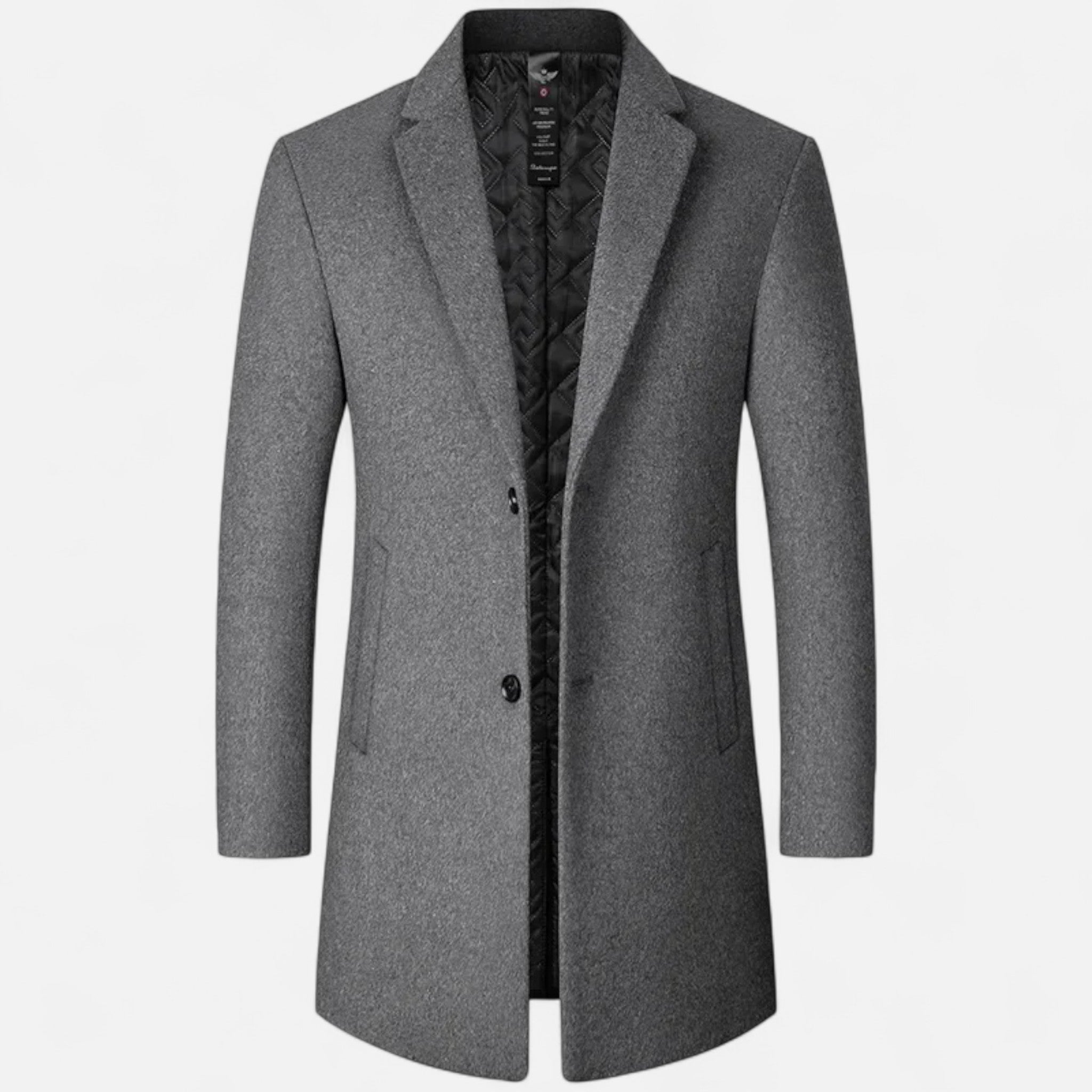 Men’s Classic Wool Blend Overcoat – Tailored Fit, Warm Quilted Lining