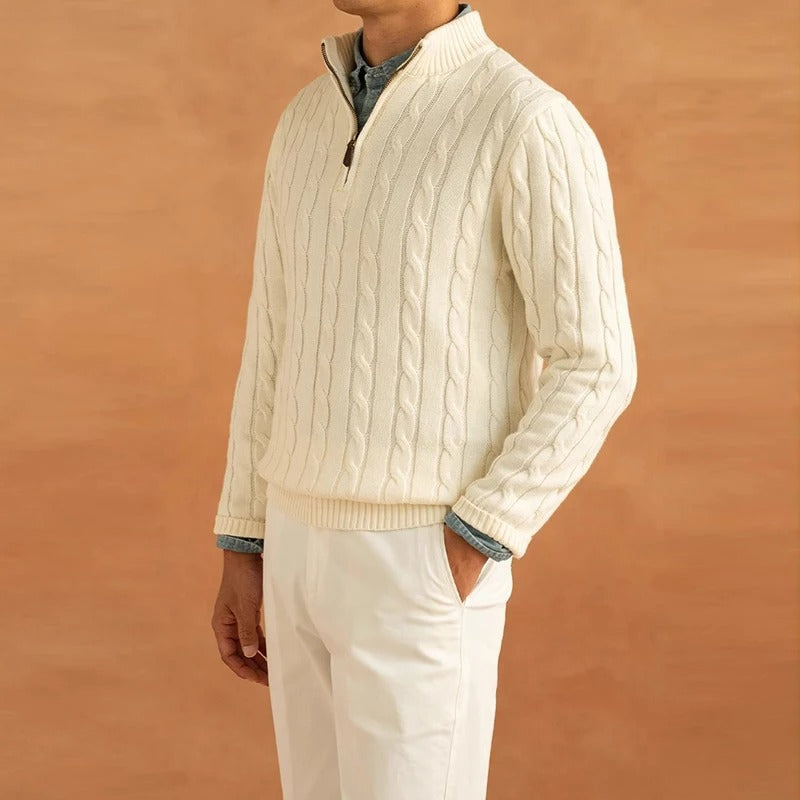 Men’s Cable Knit Half-Zip Sweater – Classic Warmth & Modern Style