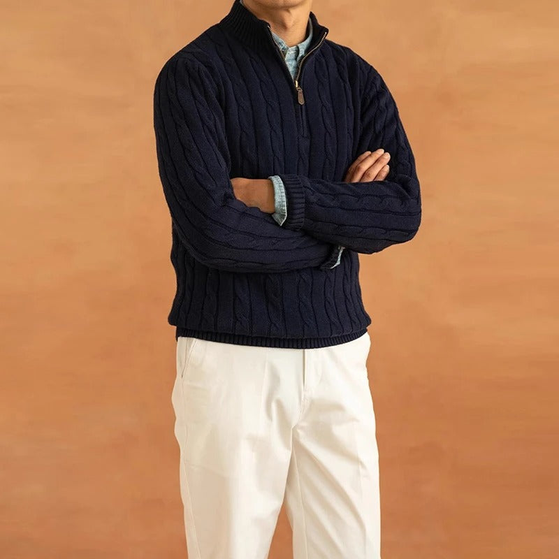 Men’s Cable Knit Half-Zip Sweater – Classic Warmth & Modern Style