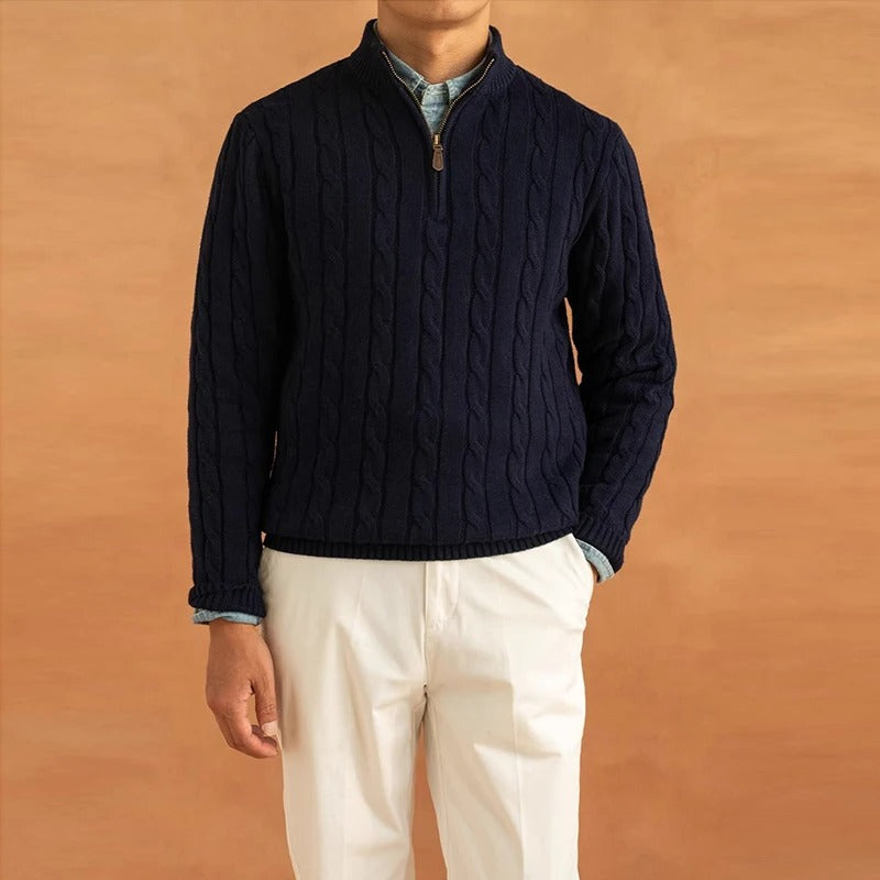 Men’s Cable Knit Half-Zip Sweater – Classic Warmth & Modern Style