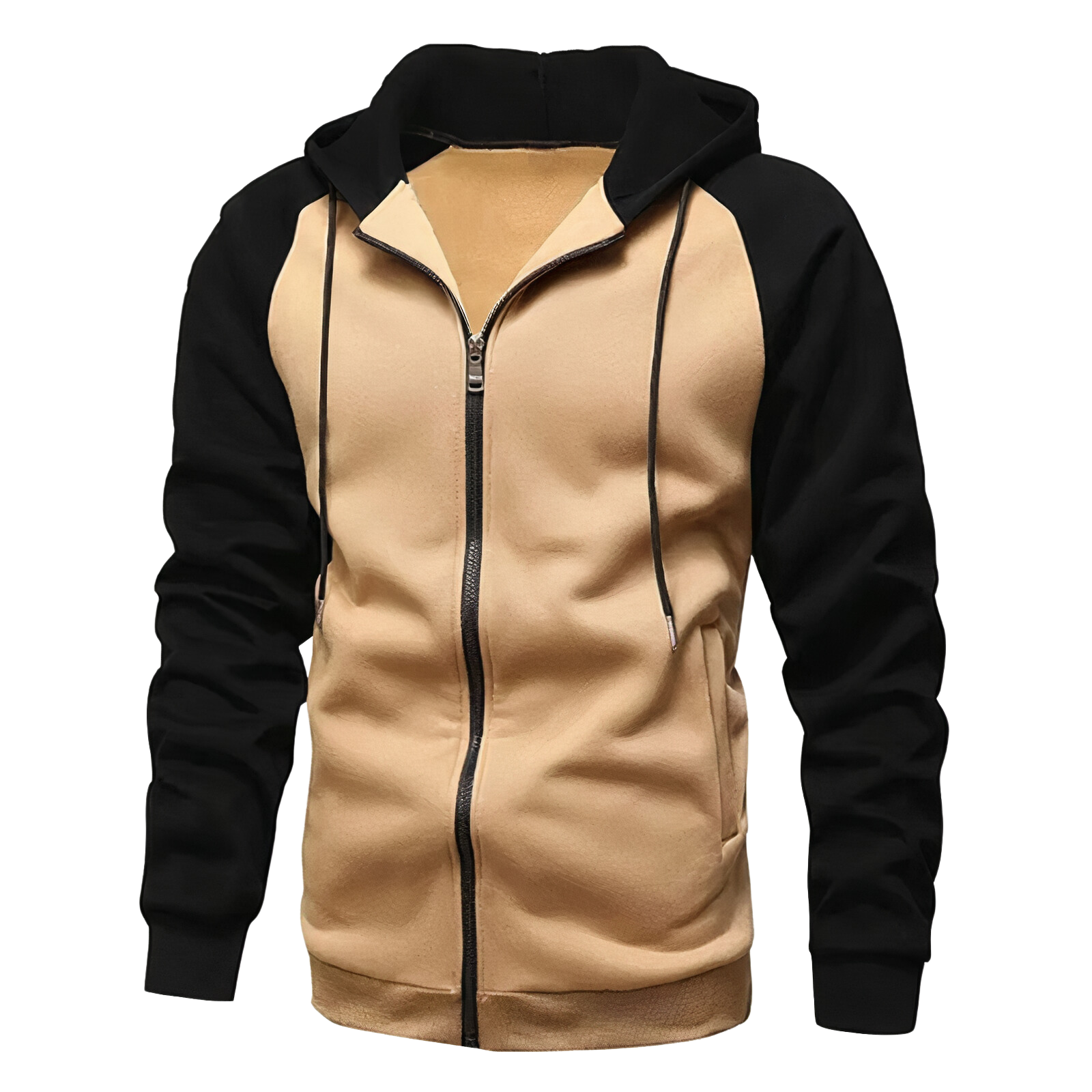 Men's Sporty Zip-Up Hoodie with Drawstring Hood and Raglan Sleeves