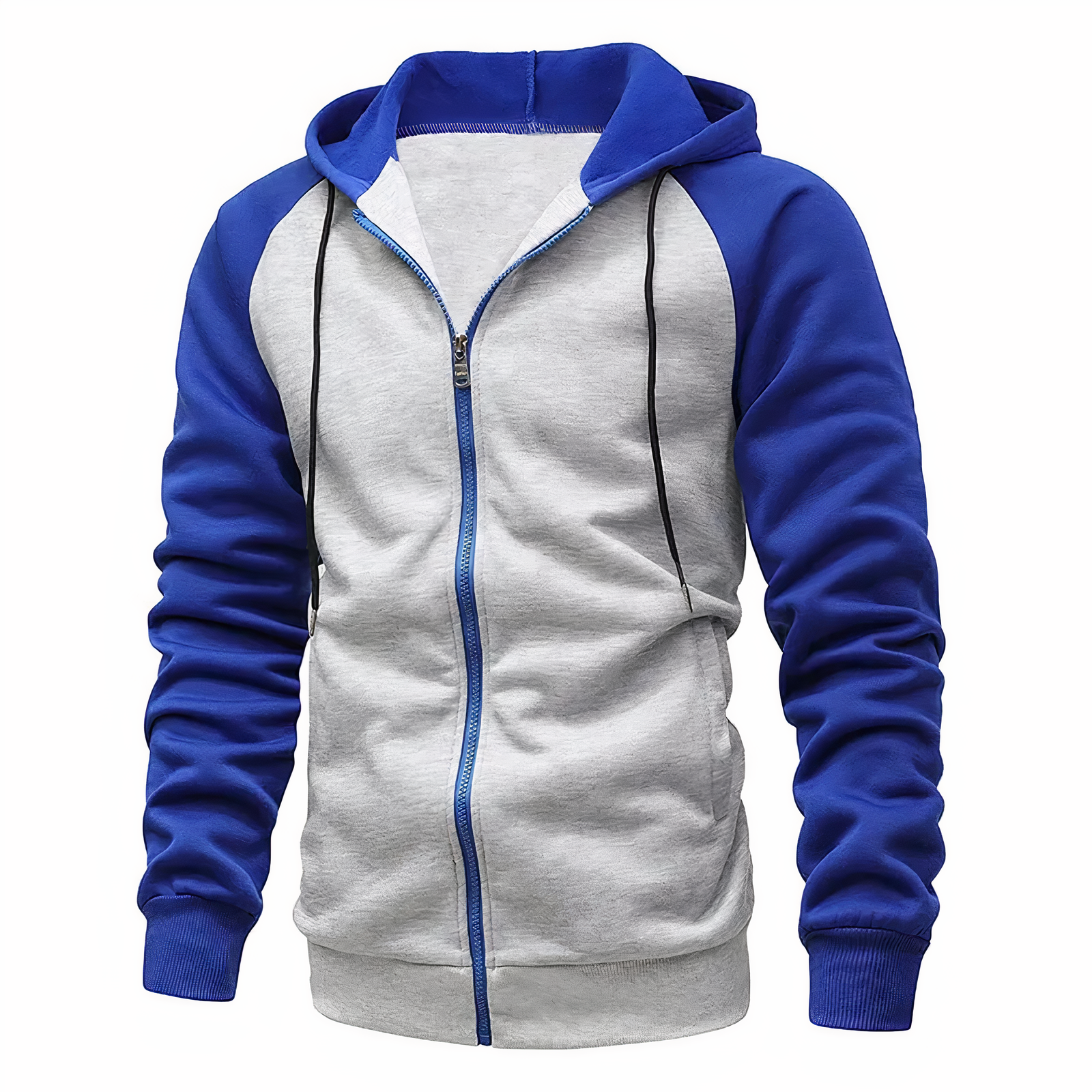 Men's Sporty Zip-Up Hoodie with Drawstring Hood and Raglan Sleeves