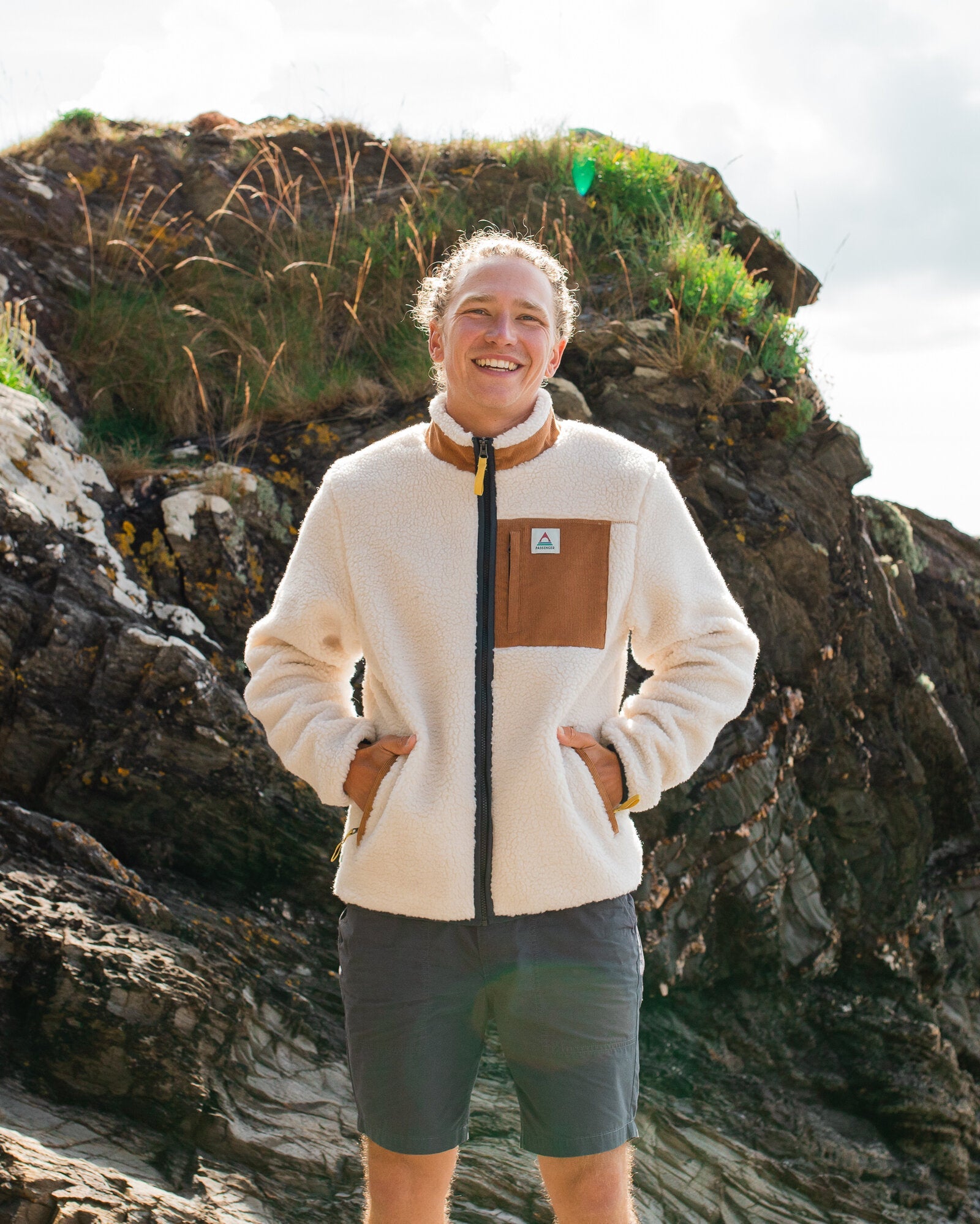 Men’s Retro Sherpa Fleece Jacket – Warm Outdoor Zip-Up with Corduroy Chest Pocket