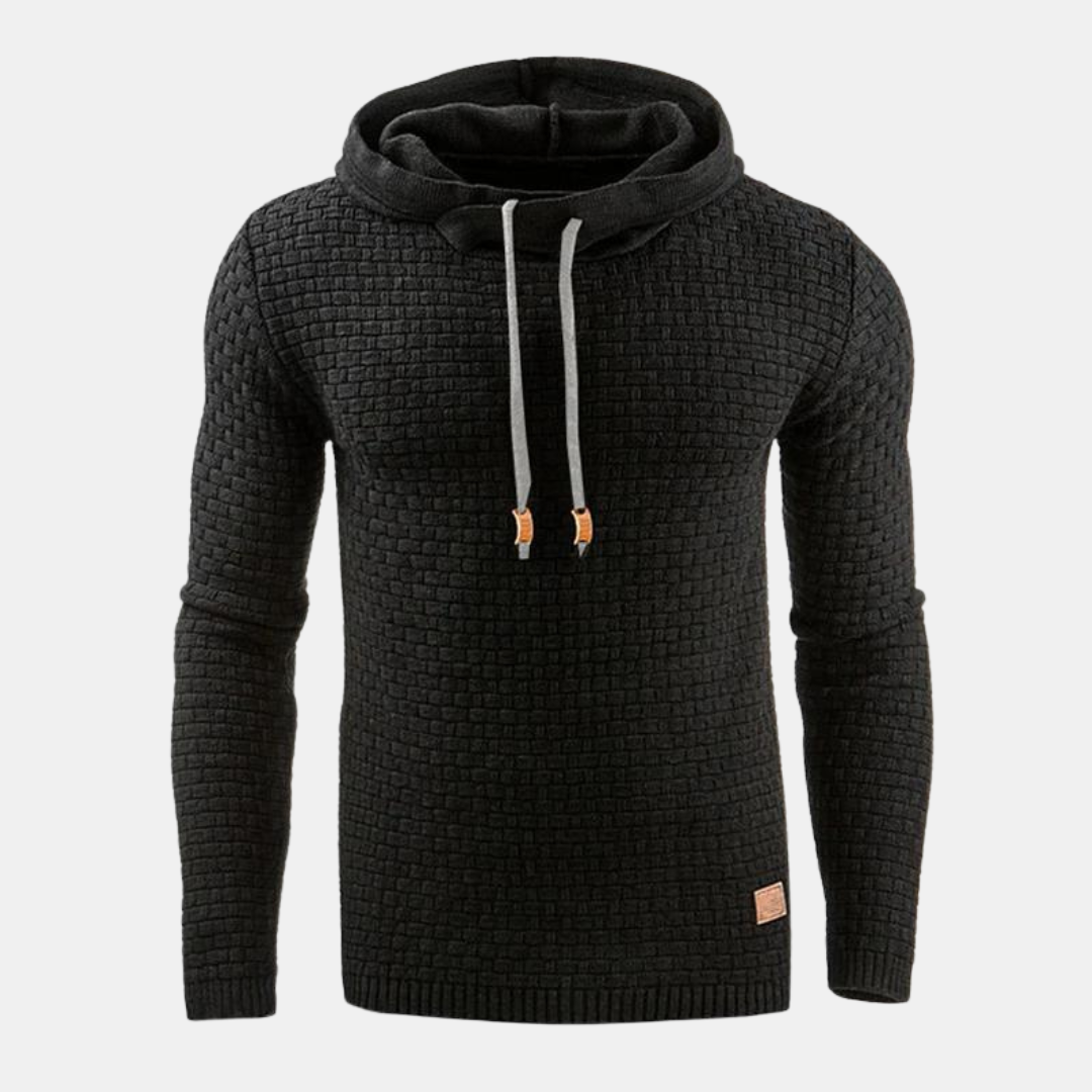 Men's Textured Pullover Hoodie with Drawstring and Slim Fit