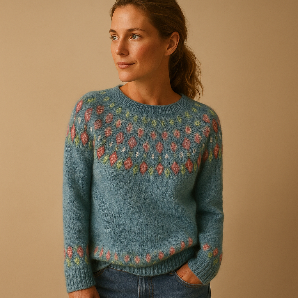 Soft Knit Pastel Pattern Sweater – Cozy Nordic-Inspired Jumper