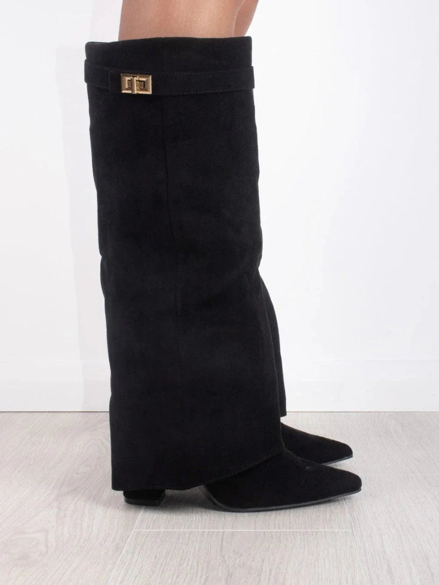 Women’s Elegant Slouch Knee-High Boots – Black Suede Edition